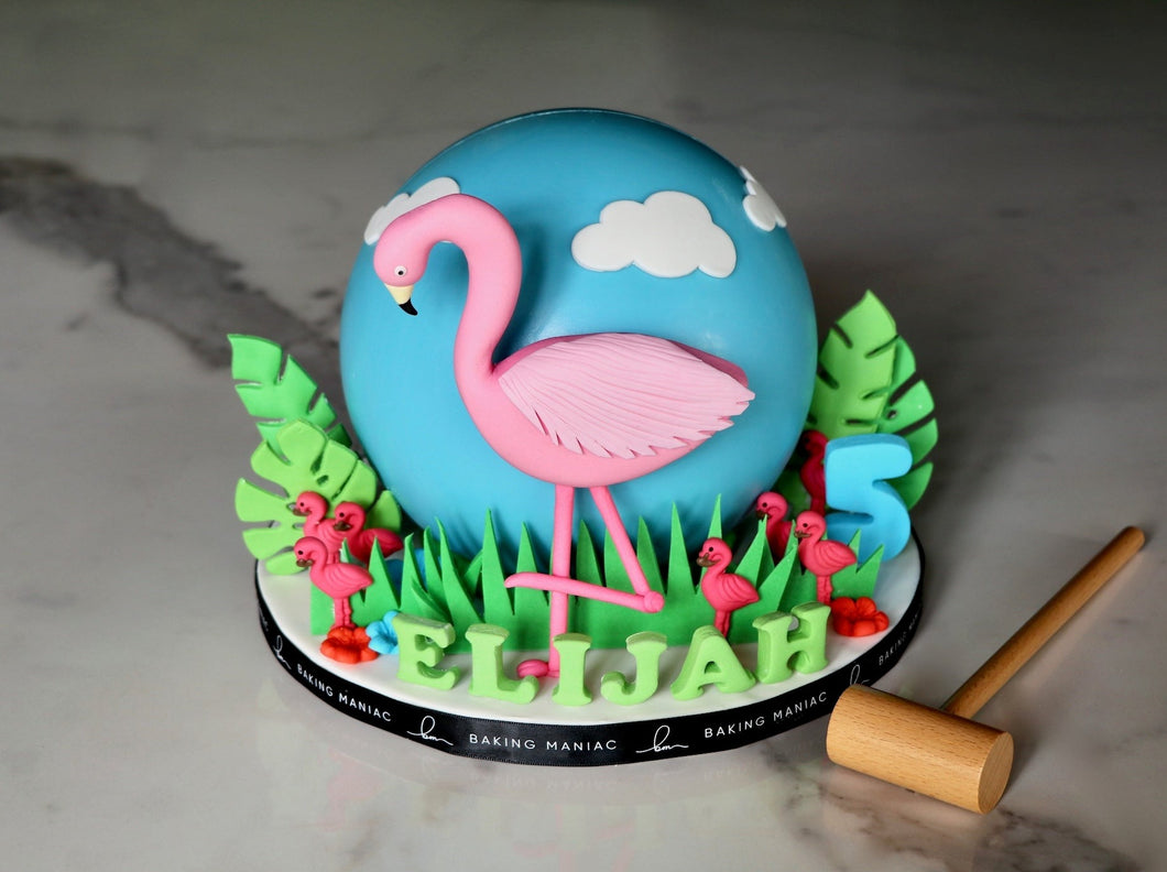 Flamingo themed smash chocolate cake