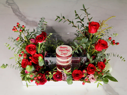 valentines day floral and cake gift